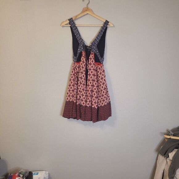 Lulus La Vie en Roses Navy Blue and Red Floral Print Dress Womens S Mixed Prints - Picture 3 of 13